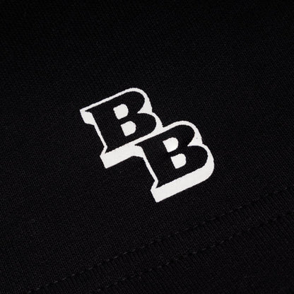 White 'BB' logo on a black background