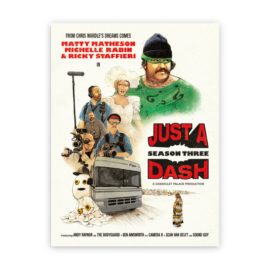 Vintage-style movie poster for Just a Dash Season Three with characters and text.