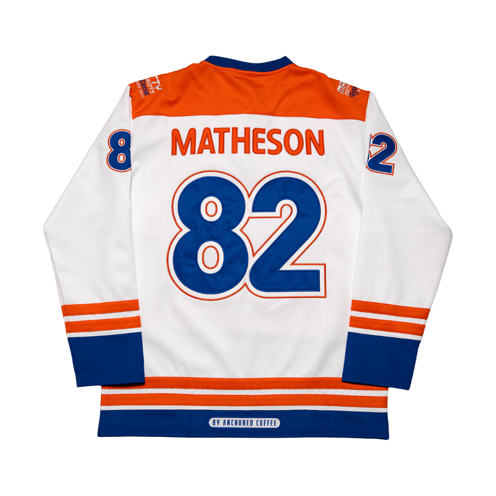 Hockey jersey with 'Matheson' and number '82' on a white background