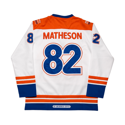 Hockey jersey with 'Matheson' and number '82' on a white background